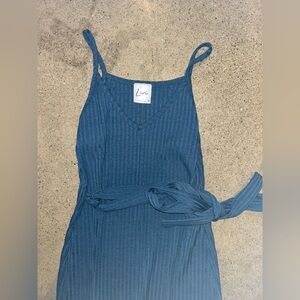 Blue Ribbed Sleeveless Dress